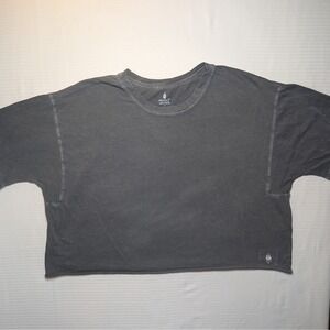 Free People Washed Black Cropped Tee Boxy Raw Hem Vintage Style Cotton